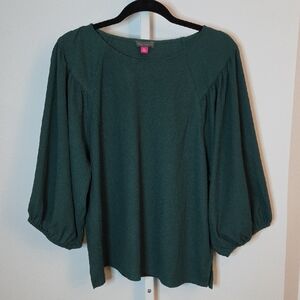 Vince Camuto Green Textured Puff Sleeve Blouse Top XL 3/4 Bubble Sleeve